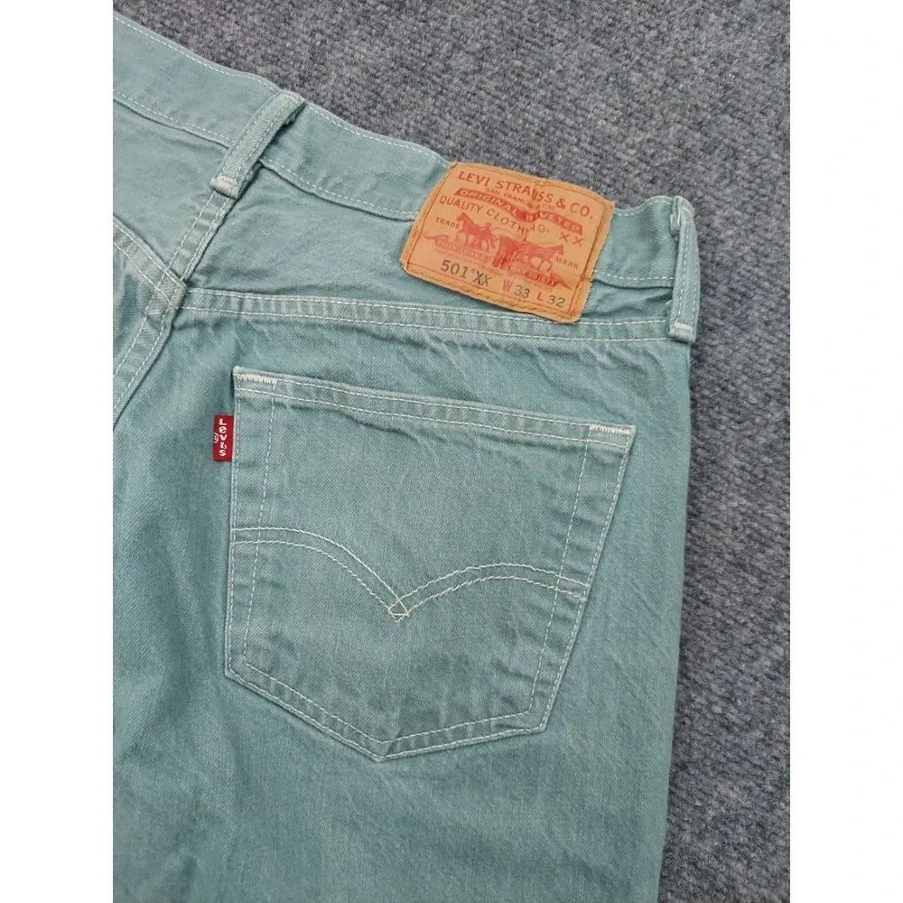 Levis‎ 501 XX Jeans Mens 30x28 Green Button Fly Straight Leg (tag size 33x32)